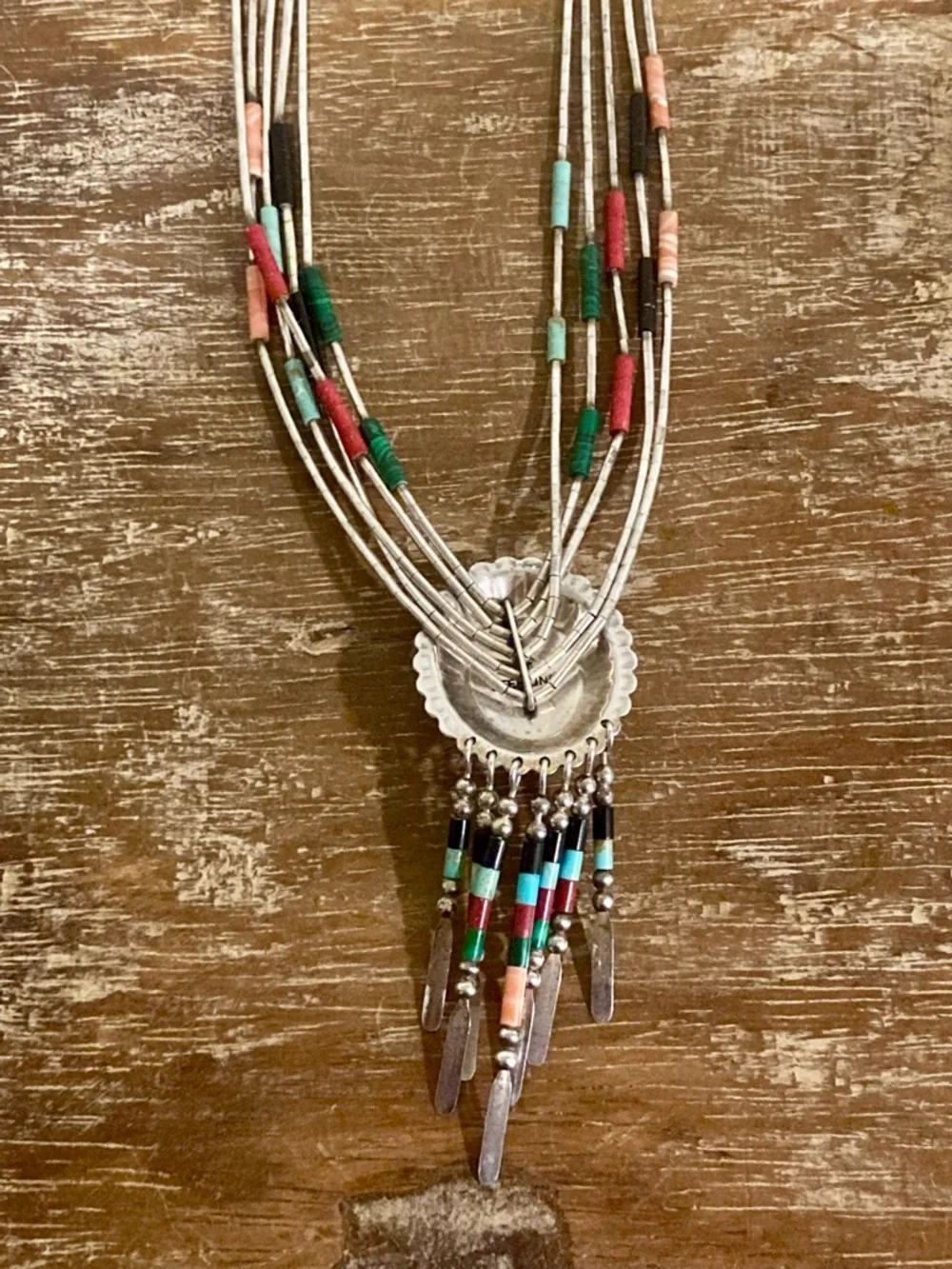 Southwestern Style Inlay Statement Necklace Y2K Style Sterling Silver QT Quoc - Picture 13 of 16